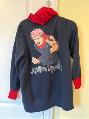Jujutsu Kaisen Hoodie with Yuji Itadori Graphic and Red Accents